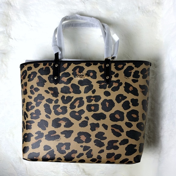 🐆Coach Reversible City Tote Animal Print/black - Picture 5 of 8
